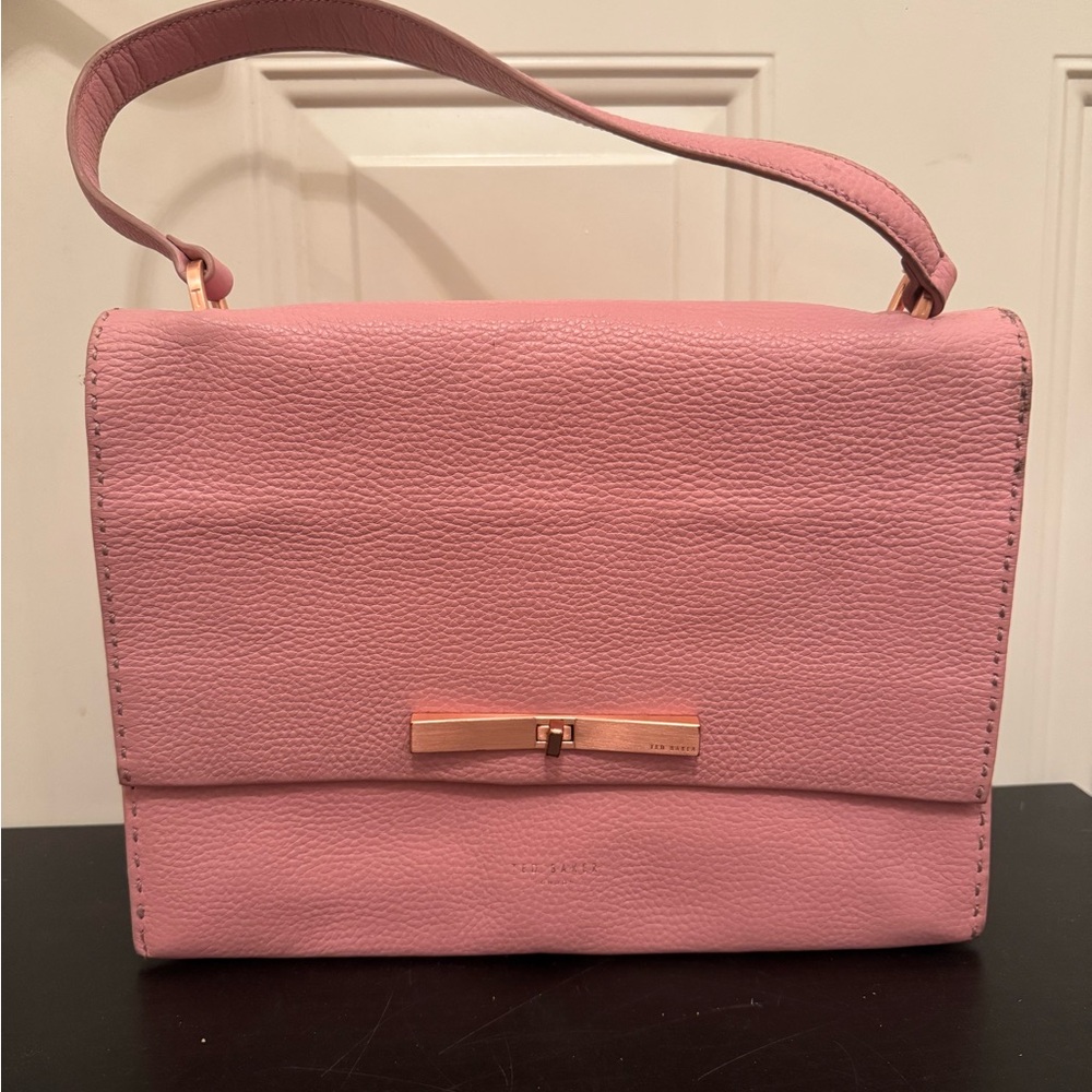 Ted Baker Jessi Pebbled Leather Concertina Shoulder Bag Rectangle Pink Rose Gold